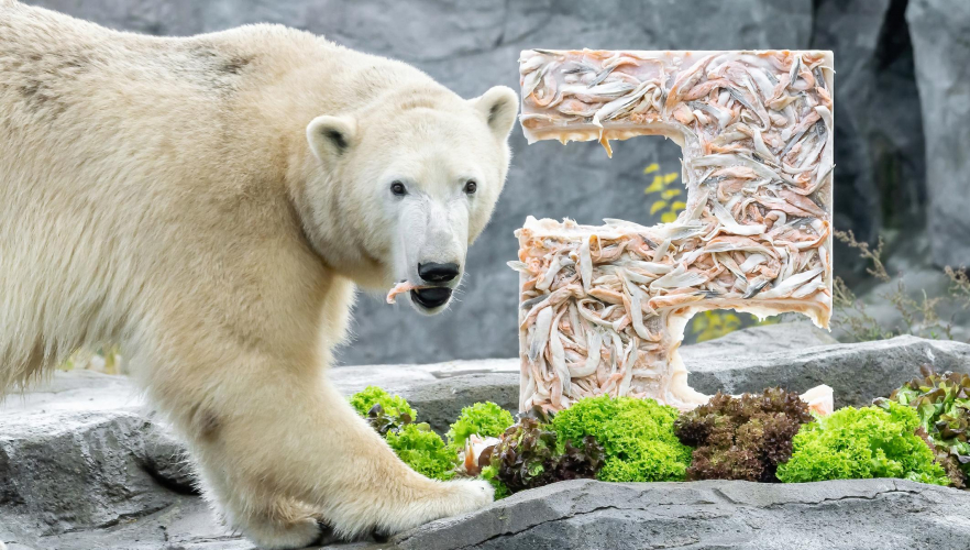 Eisbären-Teenie Finja feiert mit Lachstorte