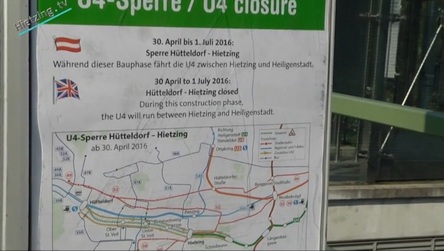 U4 Teil Sperre: Abbiegen nach Hietzing